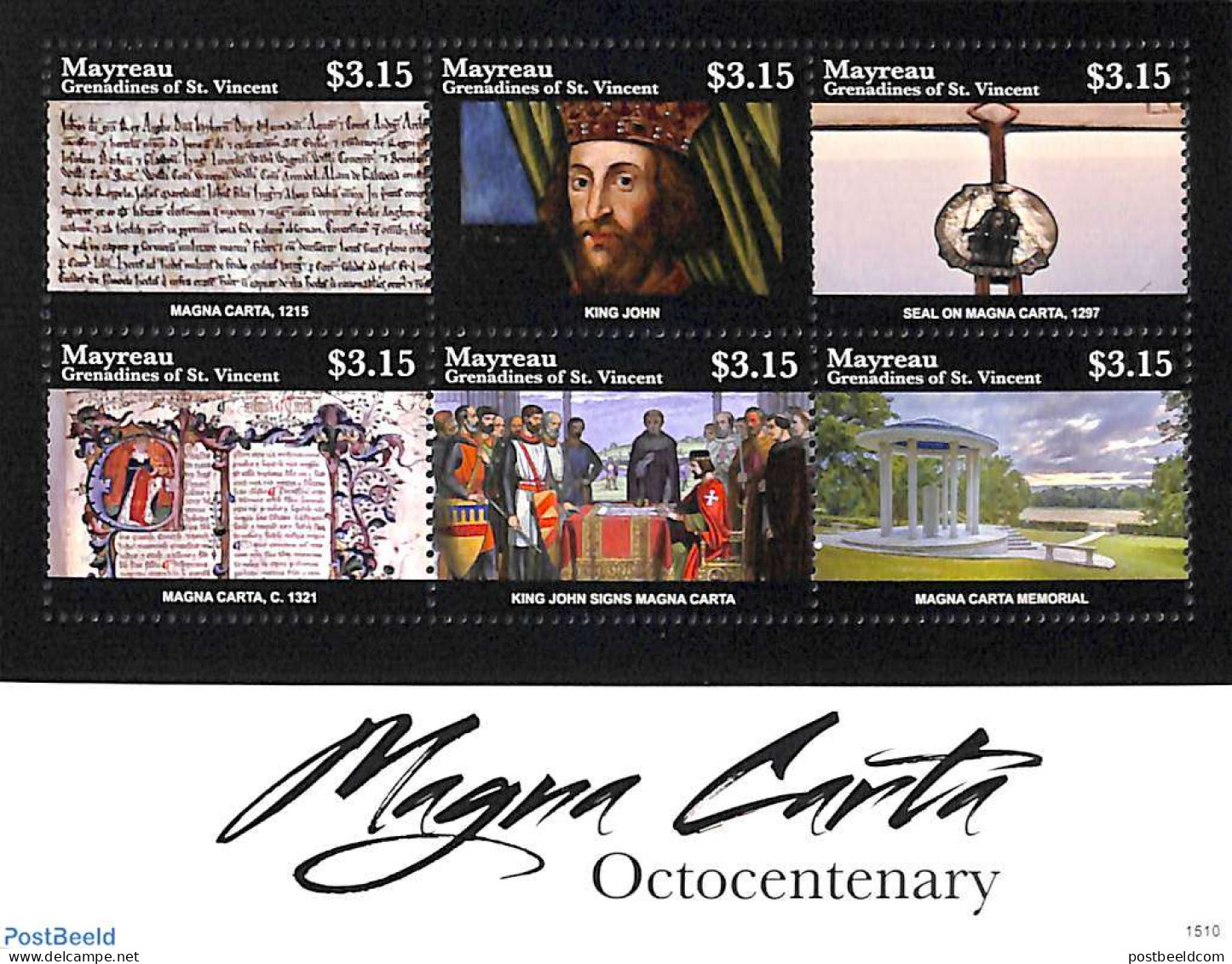 Saint Vincent & The Grenadines 2015 Mayreau, Magna Carta 6v M/s, Mint NH, History - Kings & Queens (Royalty) - Art - B.. - Familles Royales