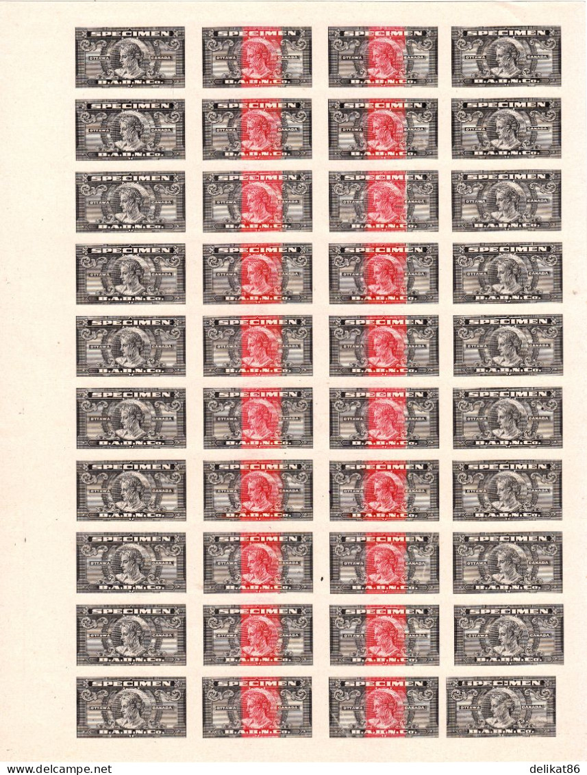 Probedruck, Test-Stamp, Specimen B.A.B.N.Co-Ottawa Kanada 1935 Kompletter Bogen - Proeven & Herdruk
