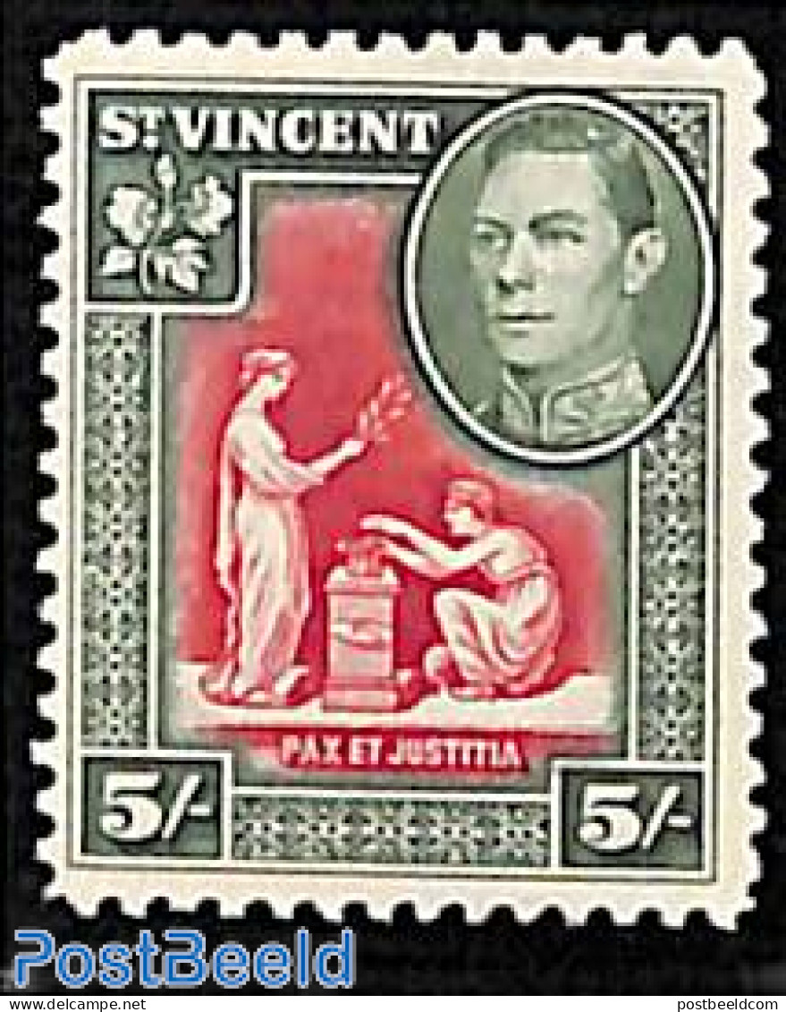 Saint Vincent 1938 5sh, Stamp Out Of Set, Unused (hinged) - St.Vincent (1979-...)