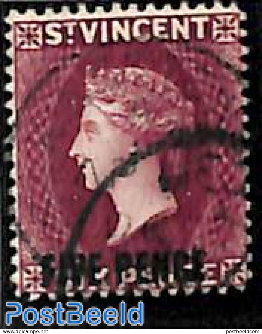 Saint Vincent 1893 FIVE PENCE On 6d, Lilacarmine, Used, Used Stamps - St.Vincent (1979-...)