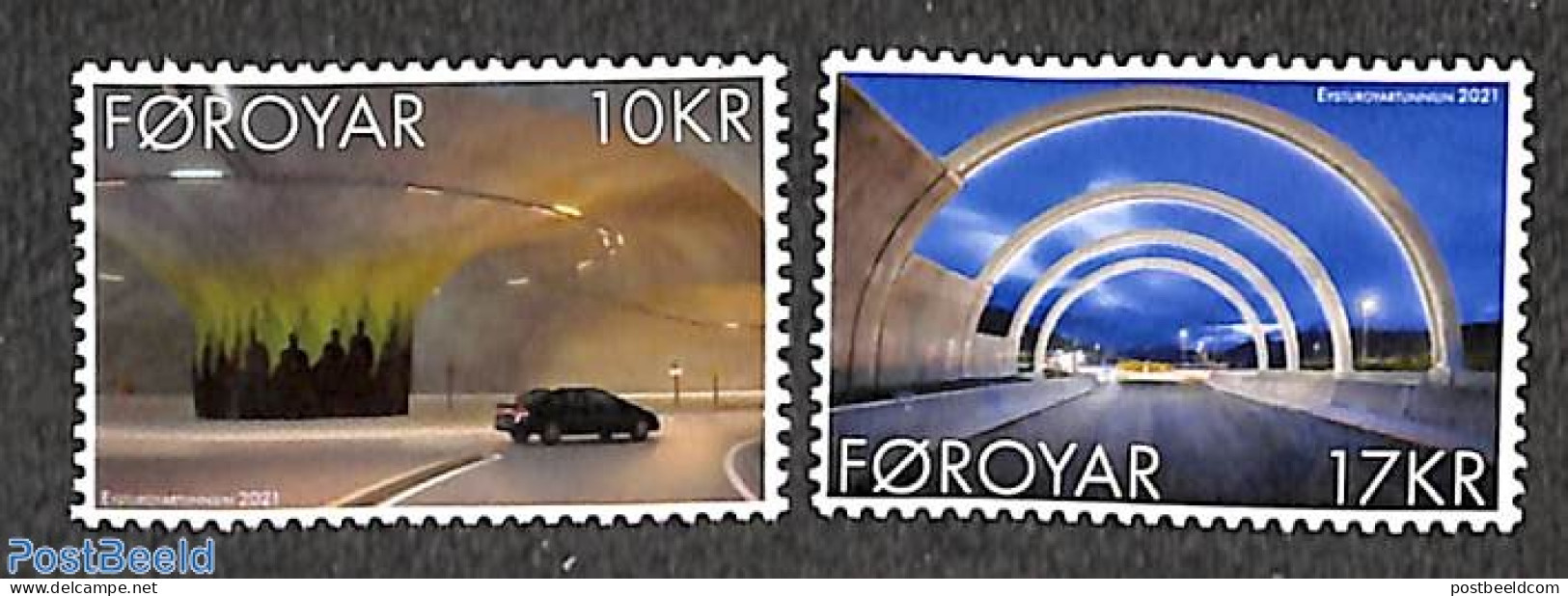 Faroe Islands 2021 Esturoy Tunnel 2v, Mint NH, Transport - Automobiles - Art - Bridges And Tunnels - Auto's