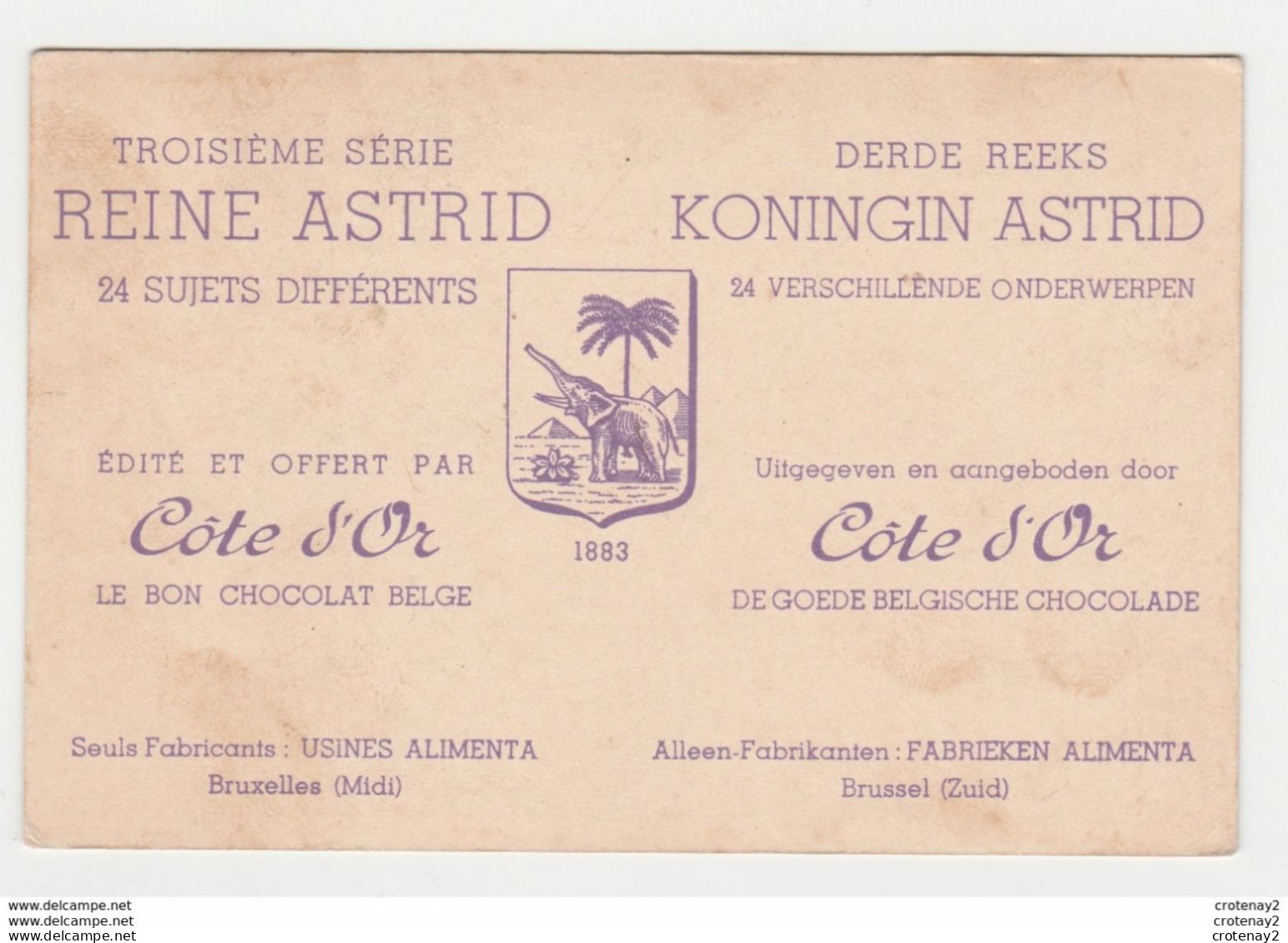 Chromo Chocolat Belge Côte D'Or Reine Astrid Série 3 N°15 Princesses Astrid & Martha 01/1934 Usines Alimenta Bruxelles - Côte D'Or