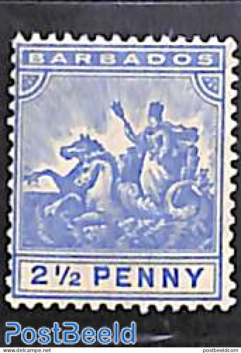 Barbados 1905 2.5d, WM Multiple Crown-CA, Stamp Out Of Set, Mint NH - Barbades (1966-...)