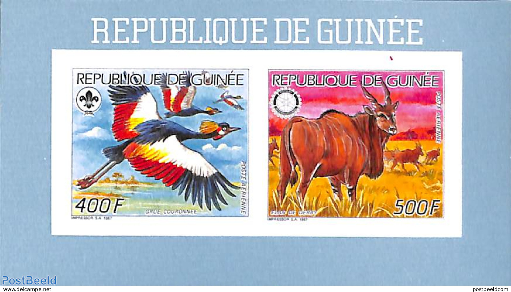 Guinea, Republic 1987 Rotary/scouting S/s, Imperforated, Mint NH, Nature - Sport - Various - Animals (others & Mixed) .. - Rotary, Lions Club