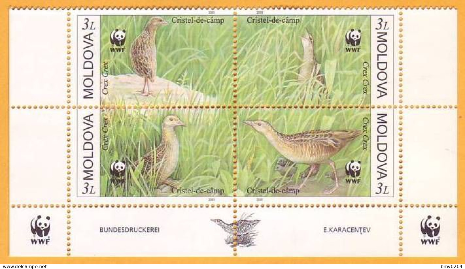 2001  Moldova Moldavie Moldau WWF Protected Fauna - Corncrace  4v Mint - Neufs