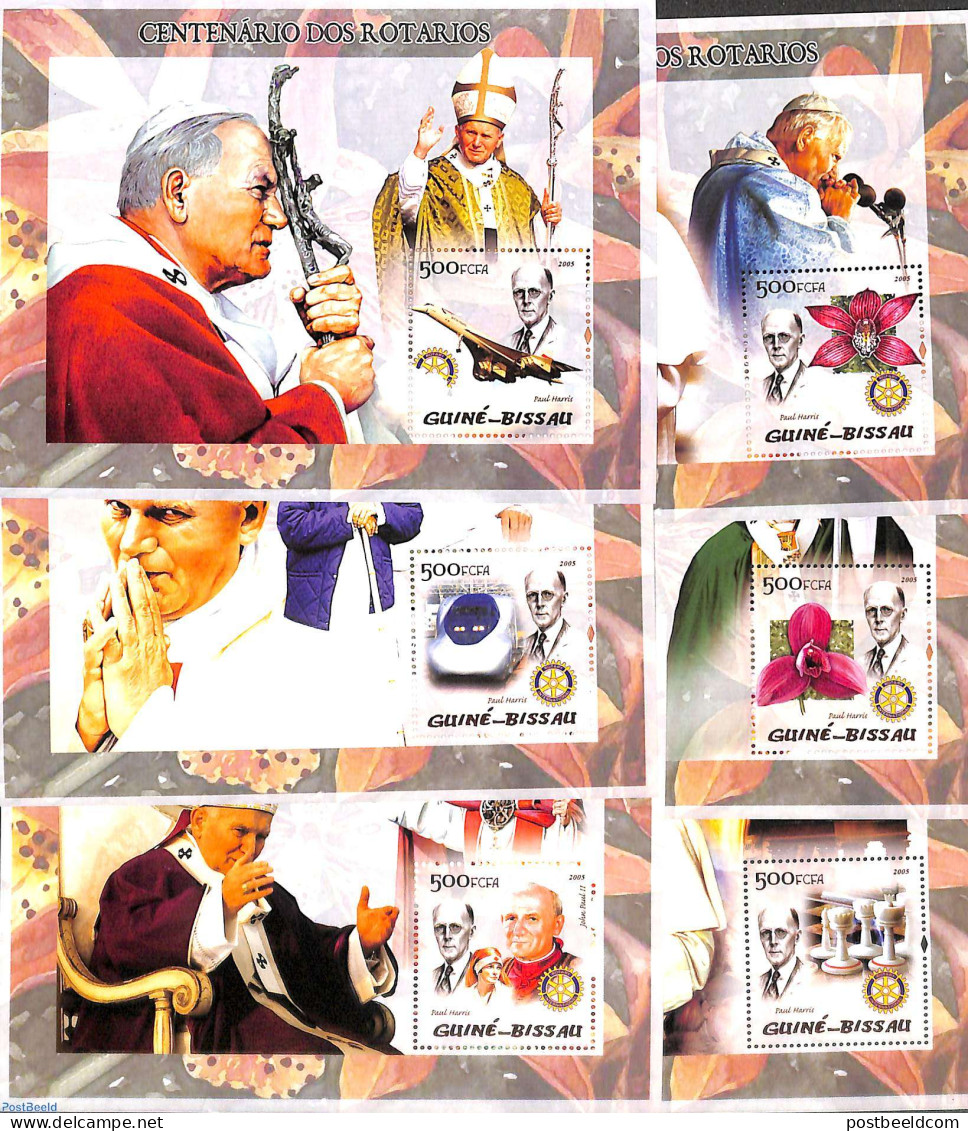 Guinea Bissau 2005 Rotary 6 S/s, Mint NH, Nature - Religion - Sport - Transport - Various - Orchids - Pope - Chess - C.. - Papes