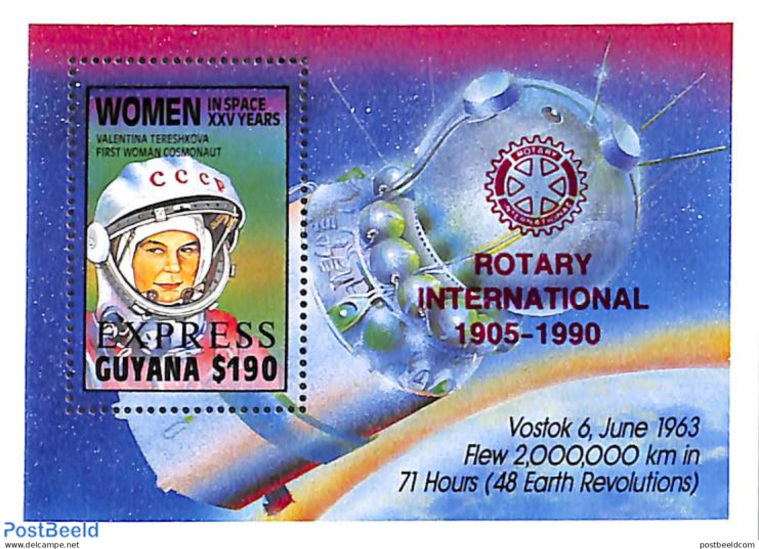 Guyana 1990 Rotary Int S/s With Red Overprint, Mint NH, Transport - Various - Space Exploration - Rotary - Rotary, Lions Club