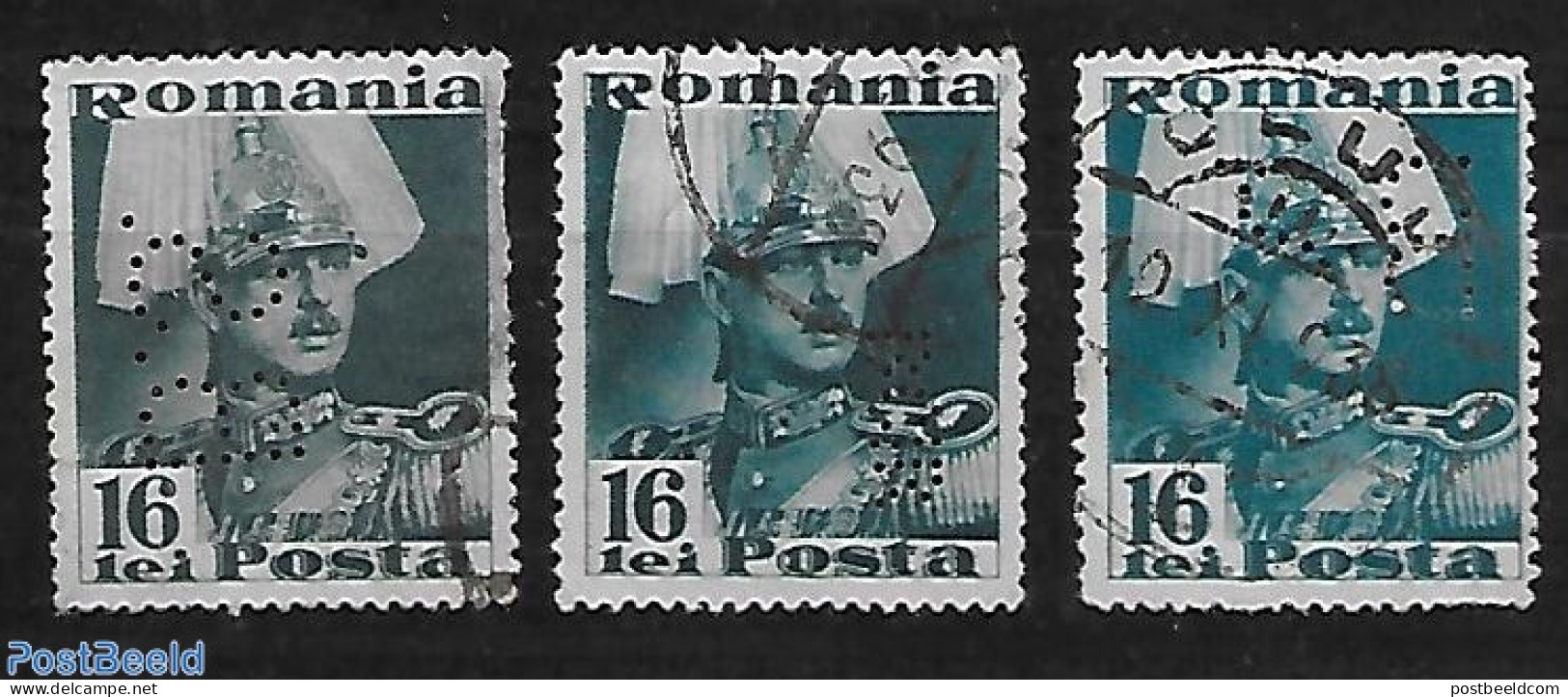 Romania 1935 3 Different Perfins., Used Stamps, Various - Errors, Misprints, Plate Flaws - Usado