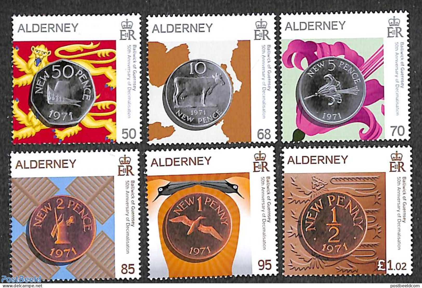 Alderney 2021 50 Years Decimalisation 6v, Mint NH, Various - Money On Stamps - Monnaies