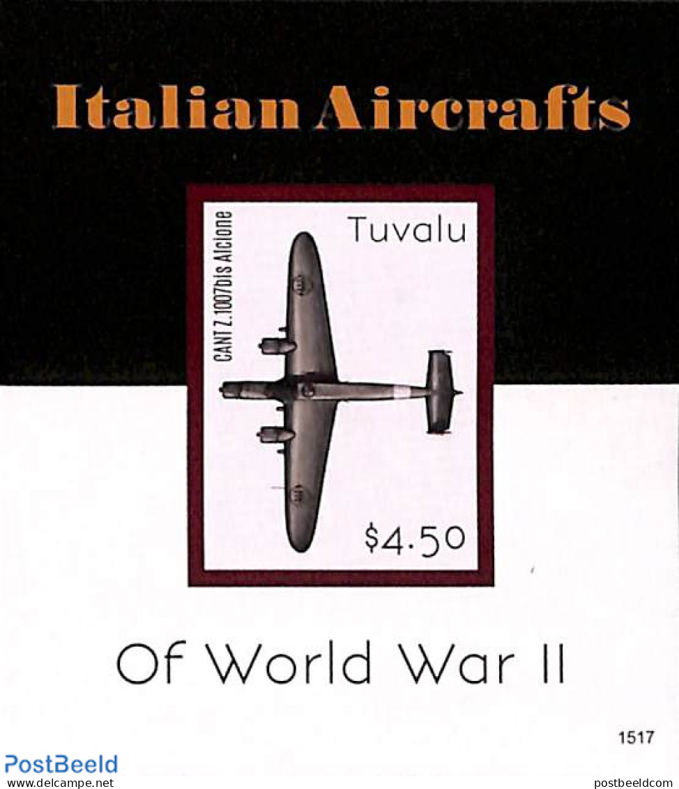 Tuvalu 2015 Italian Aircrafts Of World War II S/s, Imperforated, Mint NH, History - Transport - World War II - Aircraf.. - Guerre Mondiale (Seconde)