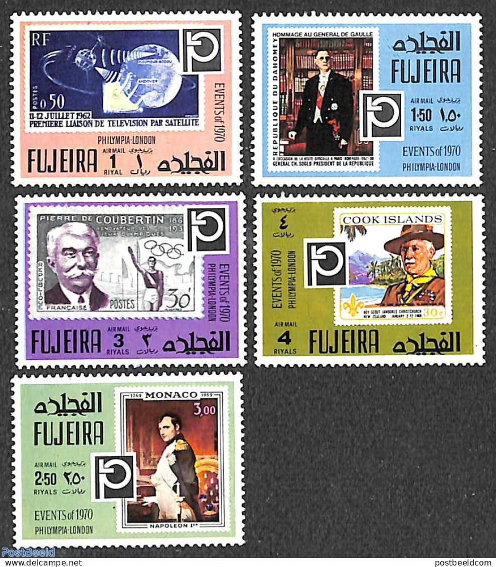 Fujeira 1970 Philympia London 5v, Mint NH, History - Sport - Transport - French Presidents - Napoleon - Olympic Games .. - De Gaulle (Général)