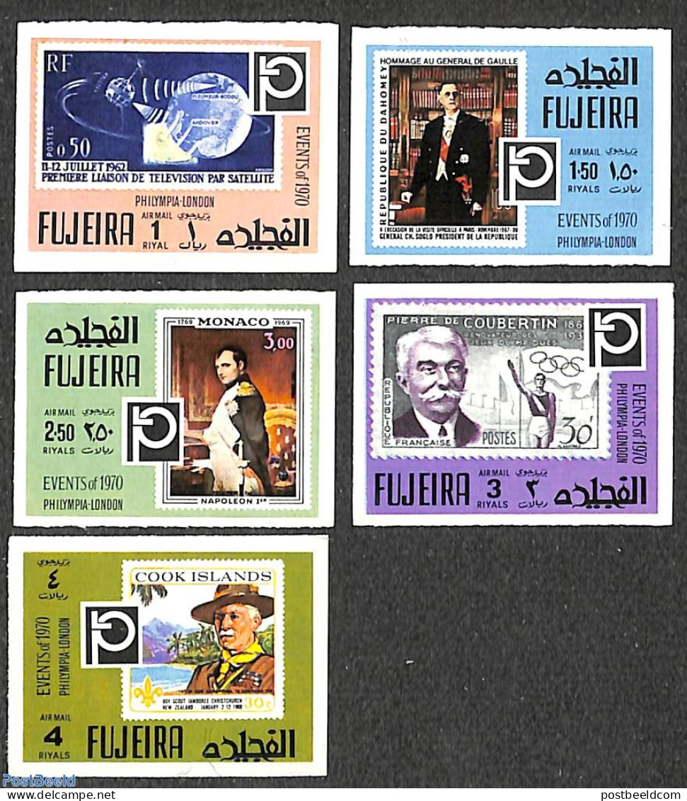 Fujeira 1970 Philympia London 5v, Imperforated, Mint NH, History - Sport - Transport - French Presidents - Napoleon - .. - De Gaulle (General)