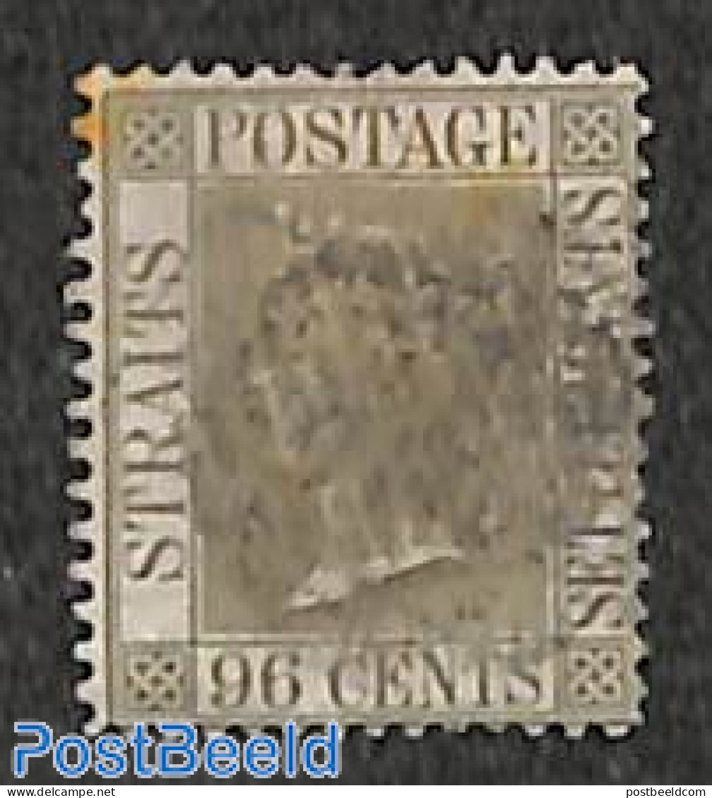 Malaysia 1867 Straits Settlements, 96c, WM Crown-CC, Used, Tiny Brown Spot, Used Stamps - Other & Unclassified