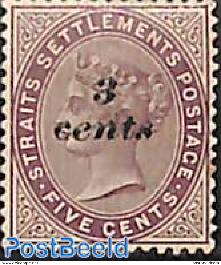 Malaysia 1885 Straits Settlements, 3 Cents On 5c, Unused, Tiny Brown Spot, Unused (hinged) - Andere & Zonder Classificatie