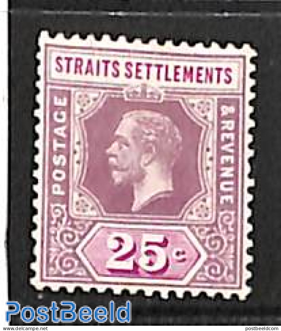 Malaysia 1914 Straits Settlements, 25c, WM Multiple CA, Stamp Out Of Set, Unused (hinged) - Autres & Non Classés