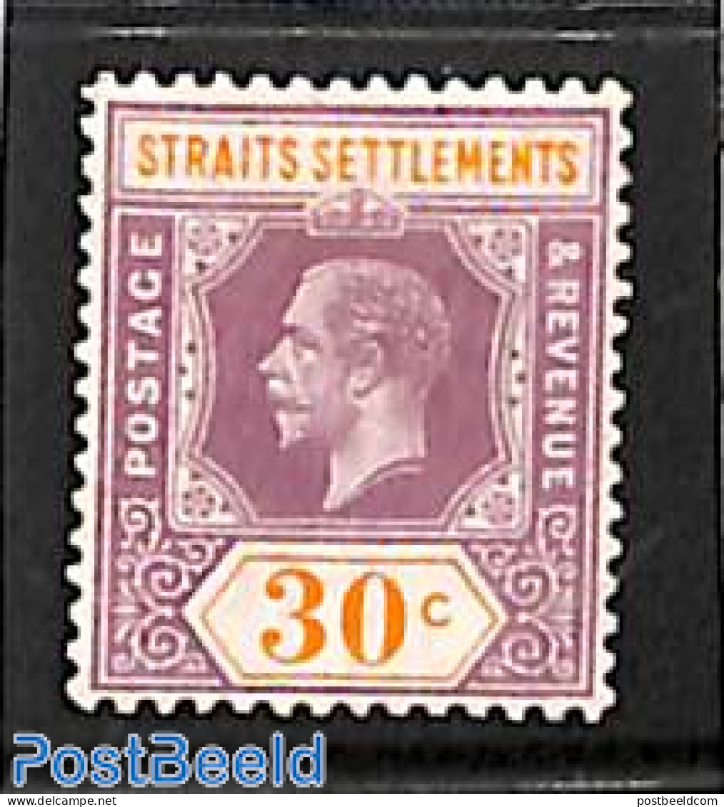 Malaysia 1914 Straits Settlements, 30c, WM Multiple CA, Stamp Out Of Set, Unused (hinged) - Andere & Zonder Classificatie