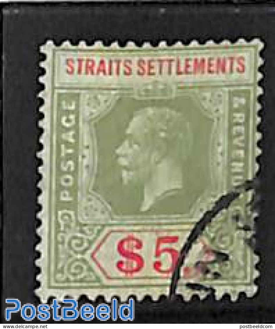 Malaysia 1915 Straits Settlements, $5, Reverse Green, Used, Used Stamps - Other & Unclassified
