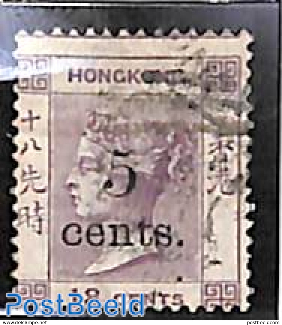 Hong Kong 1876 5 Cents On 18c, Used, Used Stamps - Oblitérés