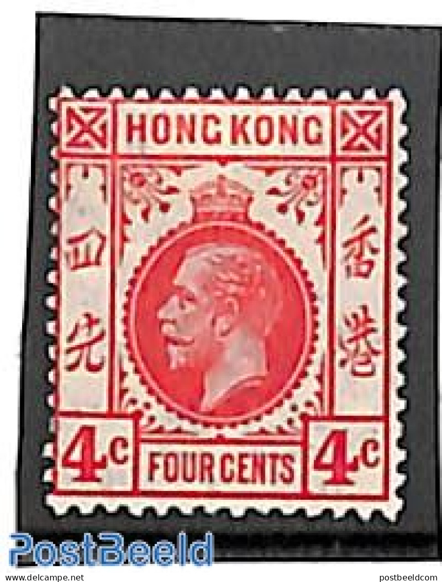 Hong Kong 1912 4c, WM Mult.Crown-CA, Stamp Out Of Set, Unused (hinged) - Neufs