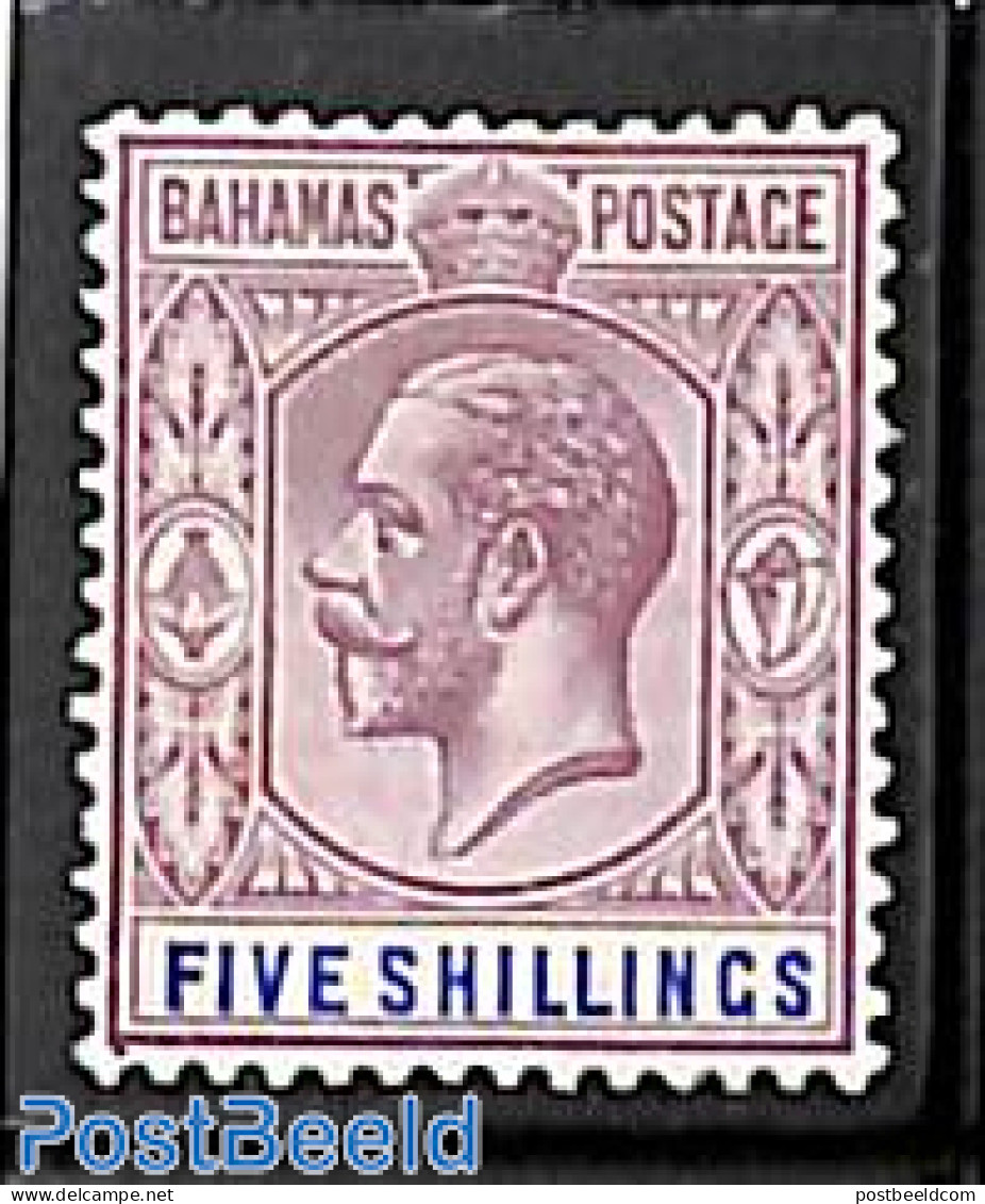 Bahamas 1921 5sh, WM Mult. Script CA, Stamp Out Of Set, Unused (hinged) - Autres & Non Classés