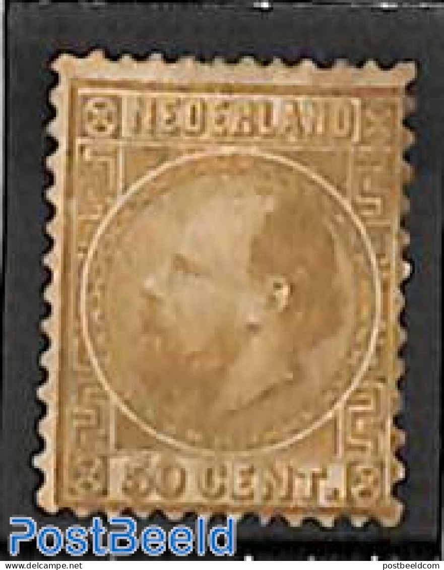 Netherlands 1867 50c, Type II, Perf. 12.75:11.75, Unused Without Gum, Unused (hinged) - Unused Stamps
