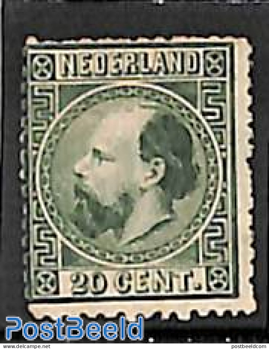 Netherlands 1867 20c, Type II, Perf. 13.25:14, Without Gum, Unused (hinged) - Nuovi