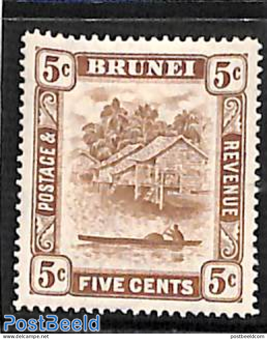 Brunei 1924 5c, WM Script.CA, Stamp Out Of Set, Unused (hinged), Transport - Ships And Boats - Barcos