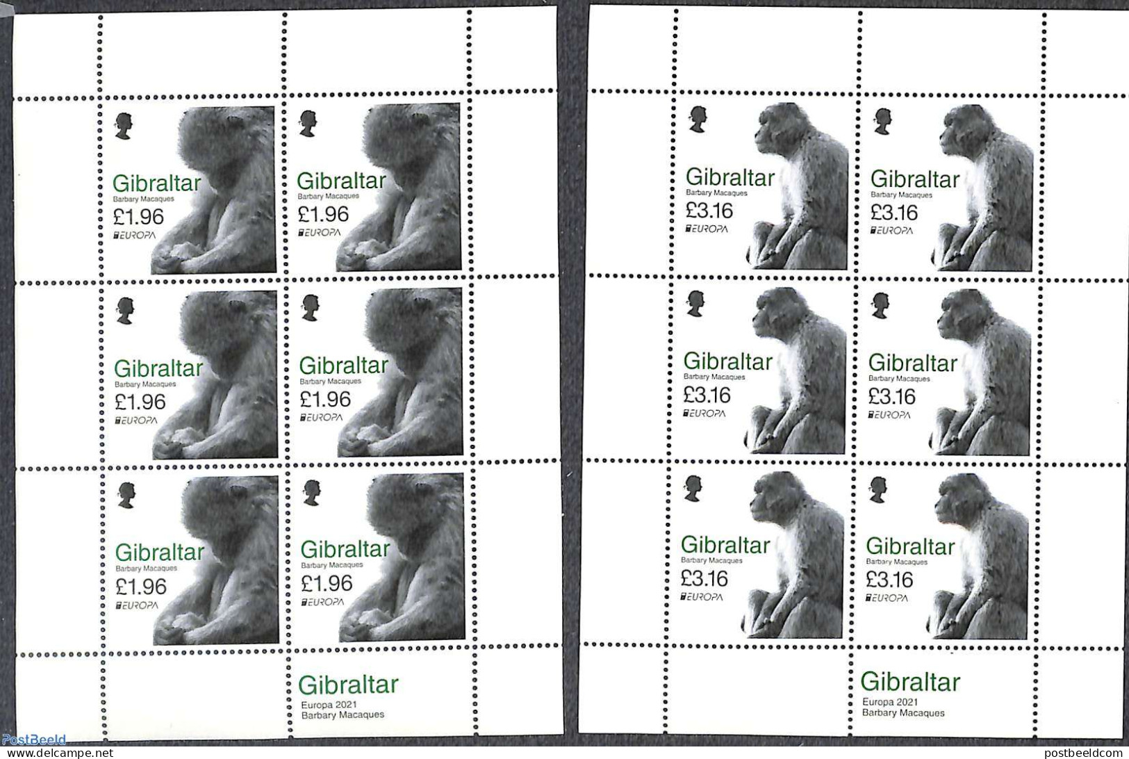 Gibraltar 2021 Europa, Endangered Animals 2 M/s, Mint NH, History - Nature - Europa (cept) - Monkeys - Gibraltar