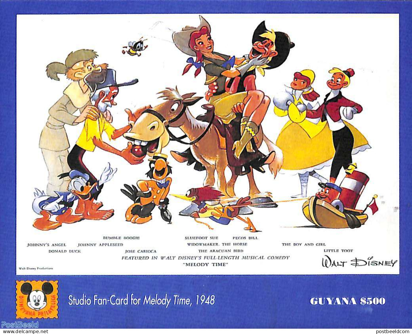 Guyana 1993 Studio Fan Card For Melody Time S/s, Mint NH, Art - Disney - Disney
