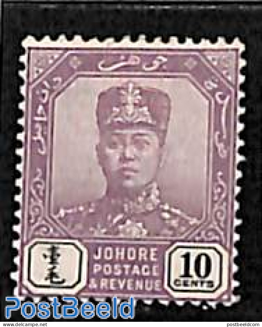 Malaysia 1904 Johore, 10c, WM Single Rose, Stamp Out Of Set, Unused (hinged) - Autres & Non Classés