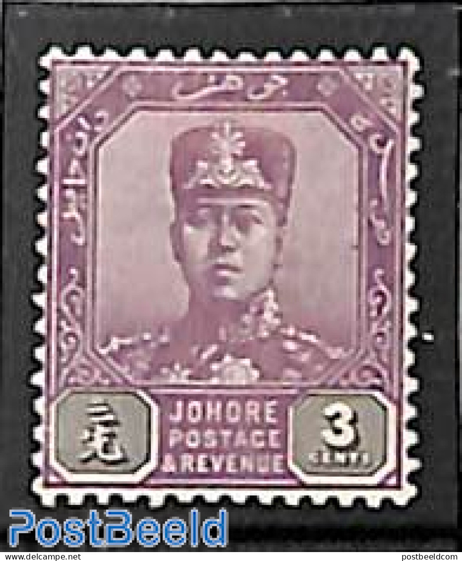 Malaysia 1910 Johore, 3c, WM Multiple Rose, Stamp Out Of Set, Unused (hinged) - Altri & Non Classificati