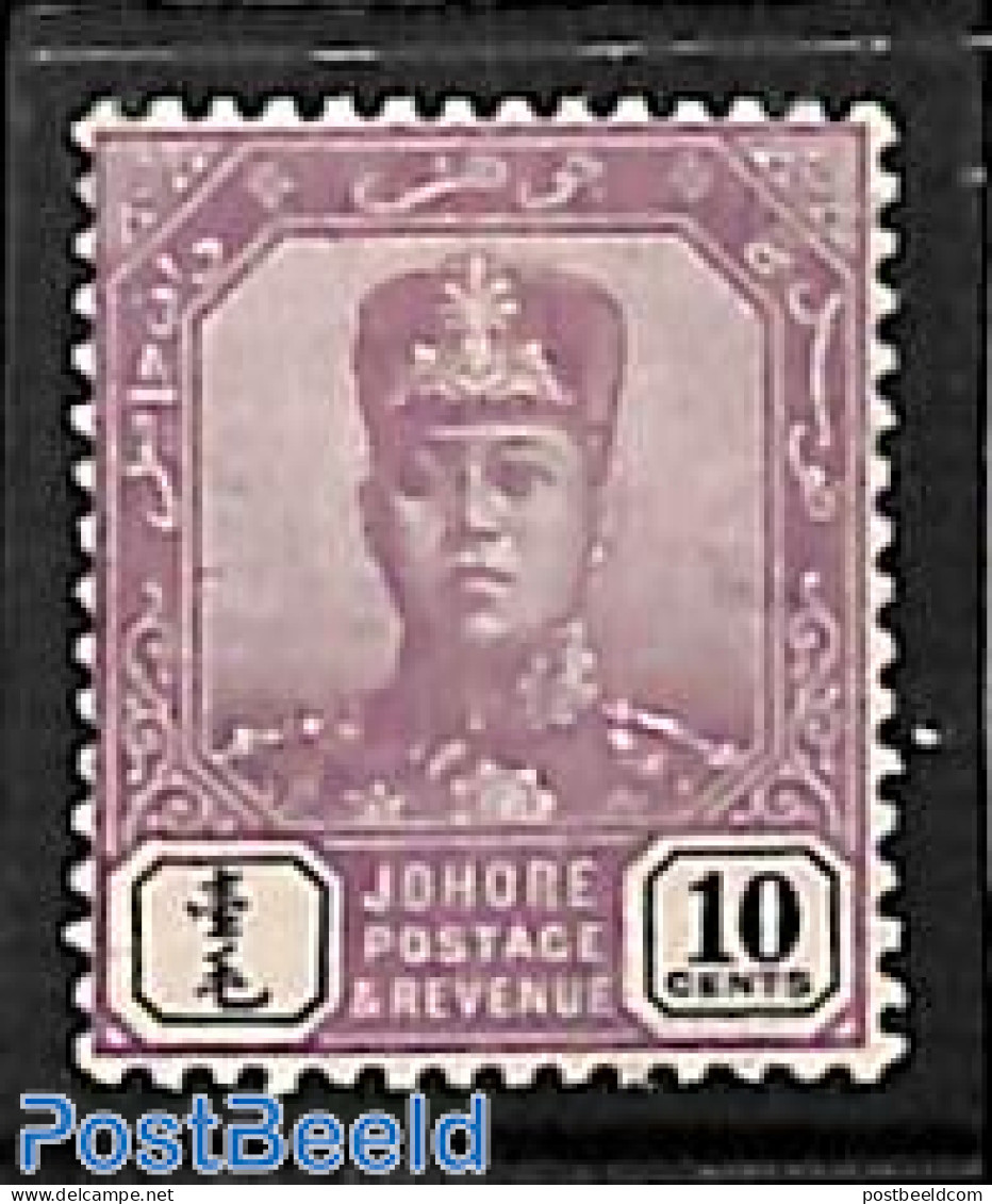 Malaysia 1910 Johore, 10c, WM Multiple Rose, Stamp Out Of Set, Unused (hinged) - Andere & Zonder Classificatie