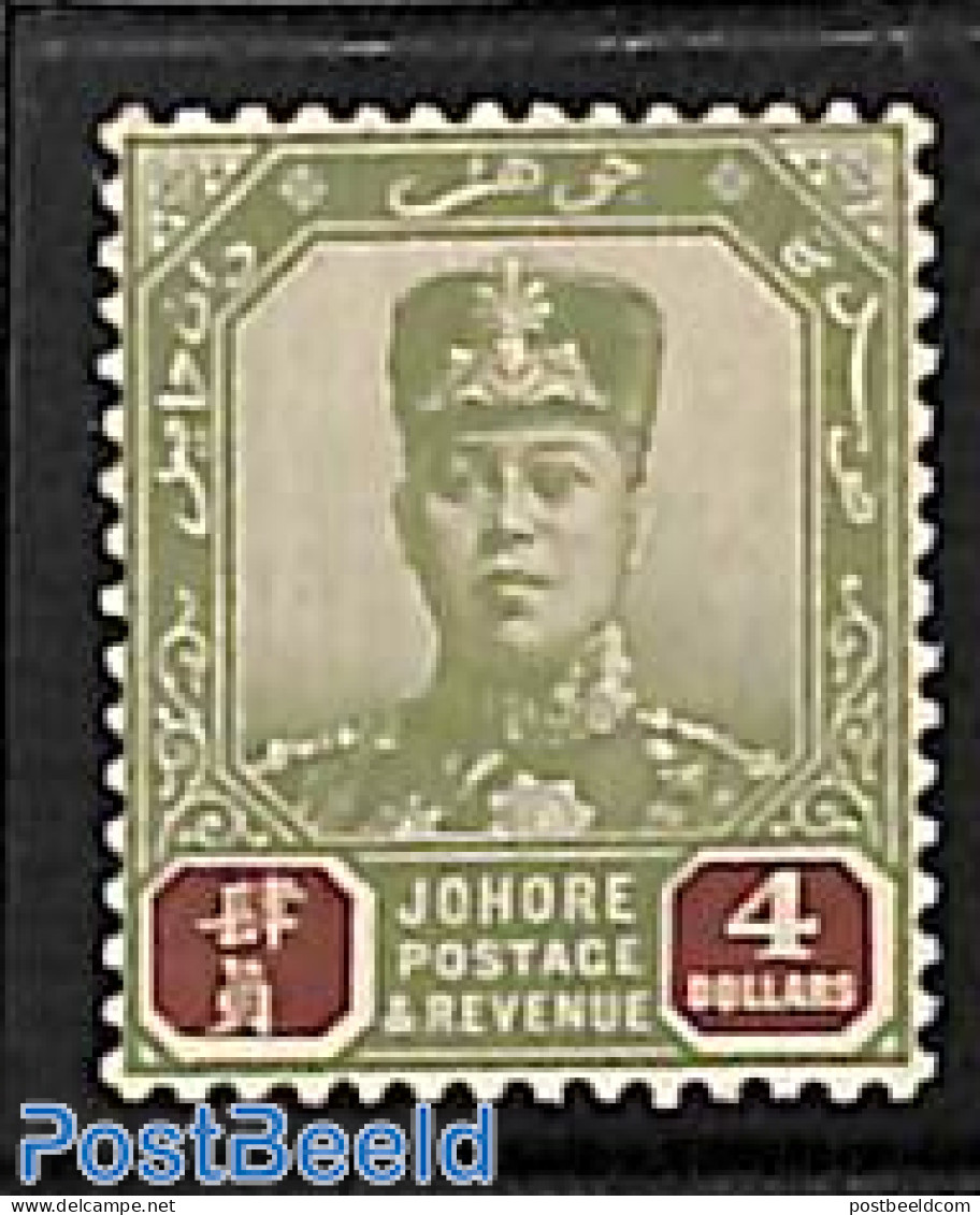 Malaysia 1922 Johore, 4$, WM Script-CA, Stamp Out Of Set, Unused (hinged) - Otros & Sin Clasificación