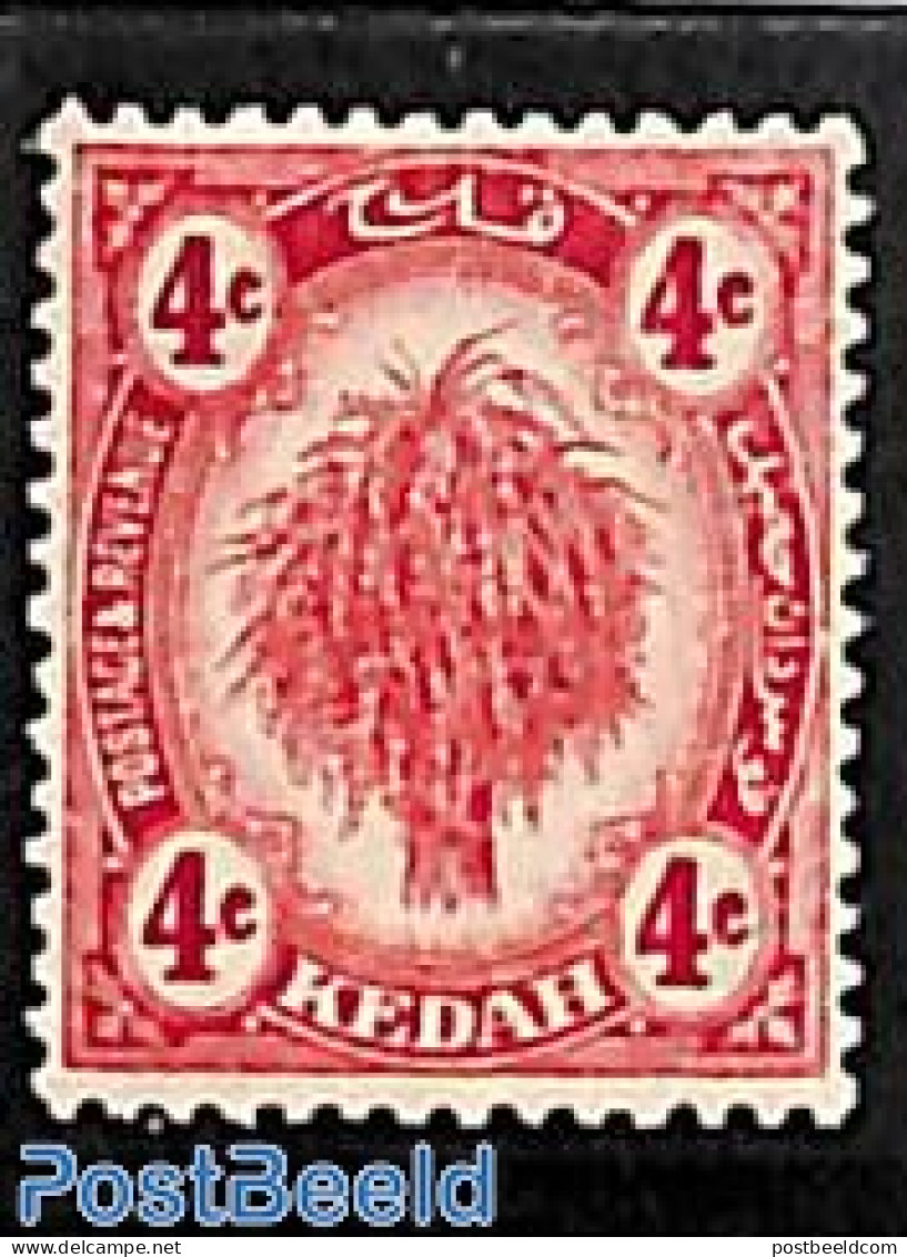 Malaysia 1921 Kedah 4c, WM ScriptCA, Stamp Out Of Set, Unused (hinged) - Altri & Non Classificati