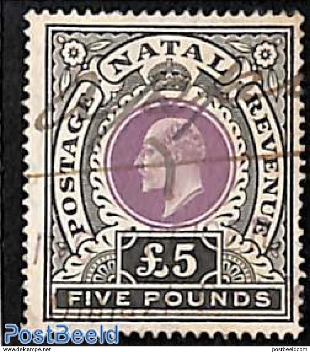 Natal 1902 5 Pound, Fiscally Used, Used Stamps - Natal (1857-1909)