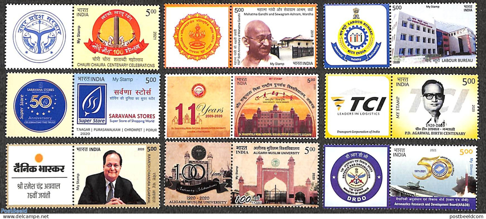 India 2020 My Stamp 9v+tabs, Mint NH - Unused Stamps