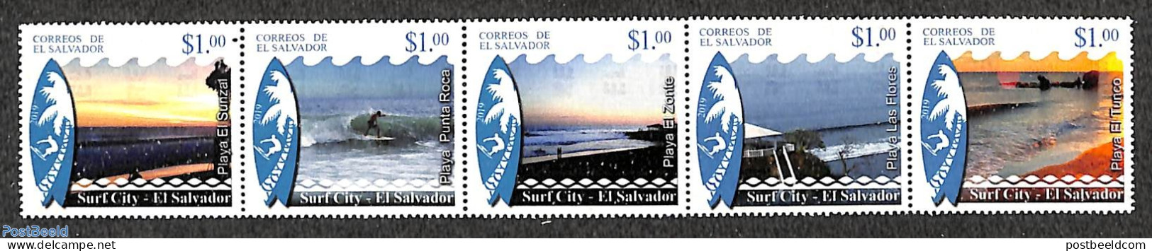 El Salvador 2019 Surf City 5v [::::], Mint NH, Sport - Fun Sports - Sport (other And Mixed) - Salvador