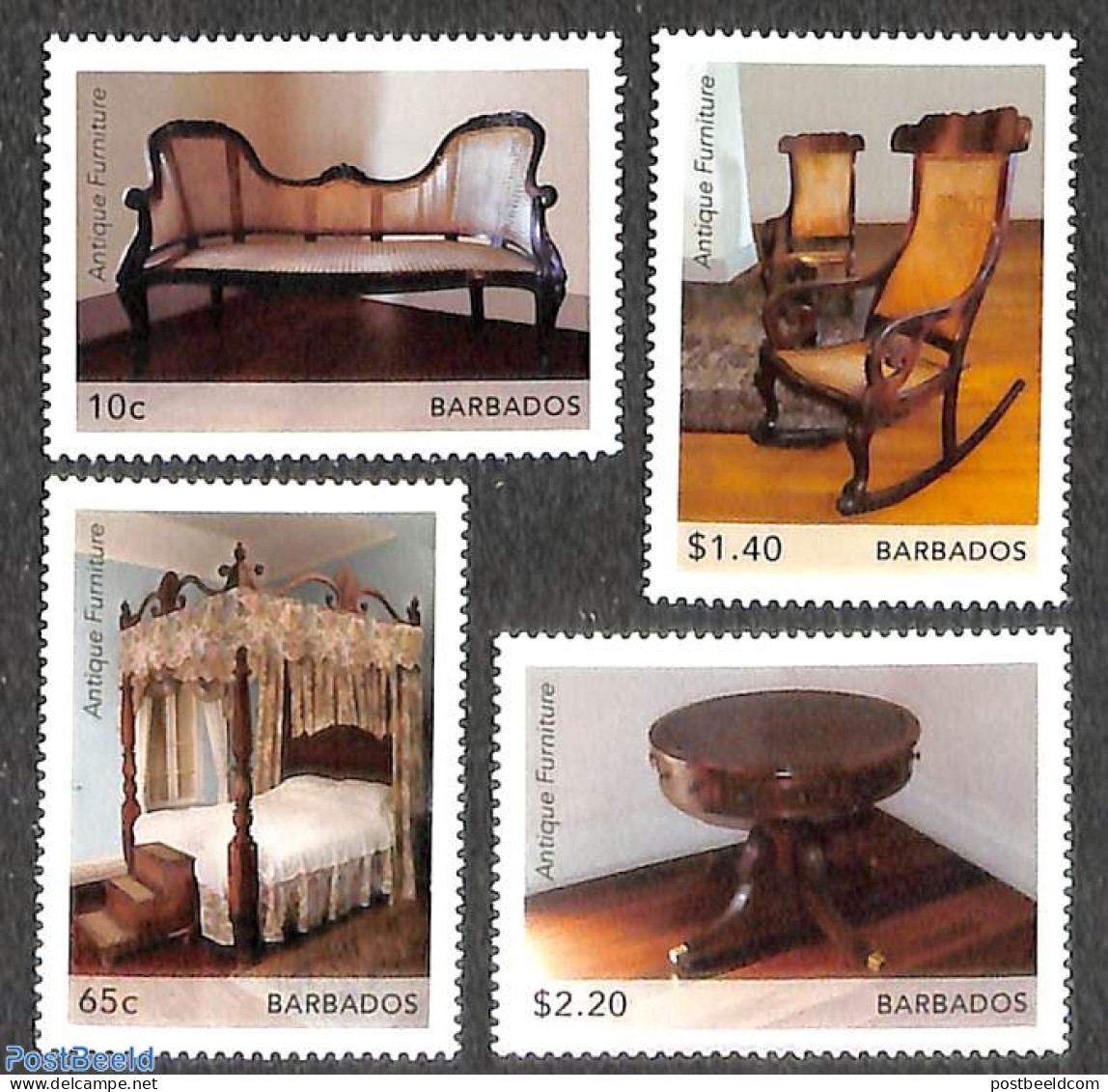 Barbados 2021 Antique Furniture 4v, Mint NH, Art - Art & Antique Objects - Barbados (1966-...)