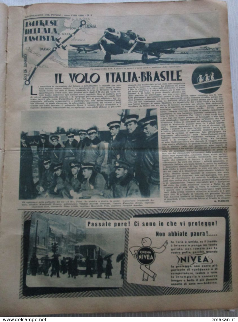 # ILLUSTRAZIONE DEL POPOLO N 5 /1938 / VOLO ITALIA BRASILE / ESCURSIONE SULL'ETNA , NICOLOSI (CT) / GENOVA LAZIO - First Editions
