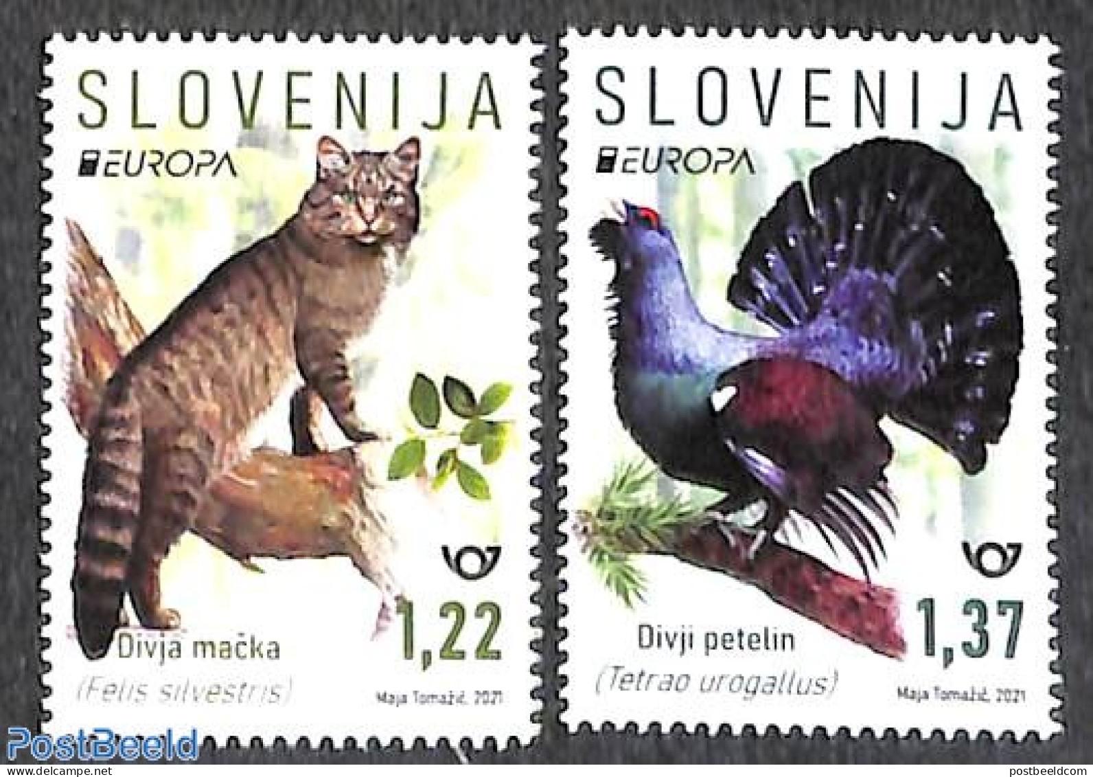 Slovenia 2021 Europa, Endangered Species 2v, Mint NH, History - Nature - Europa (cept) - Birds - Cat Family - Poultry - Slovenia