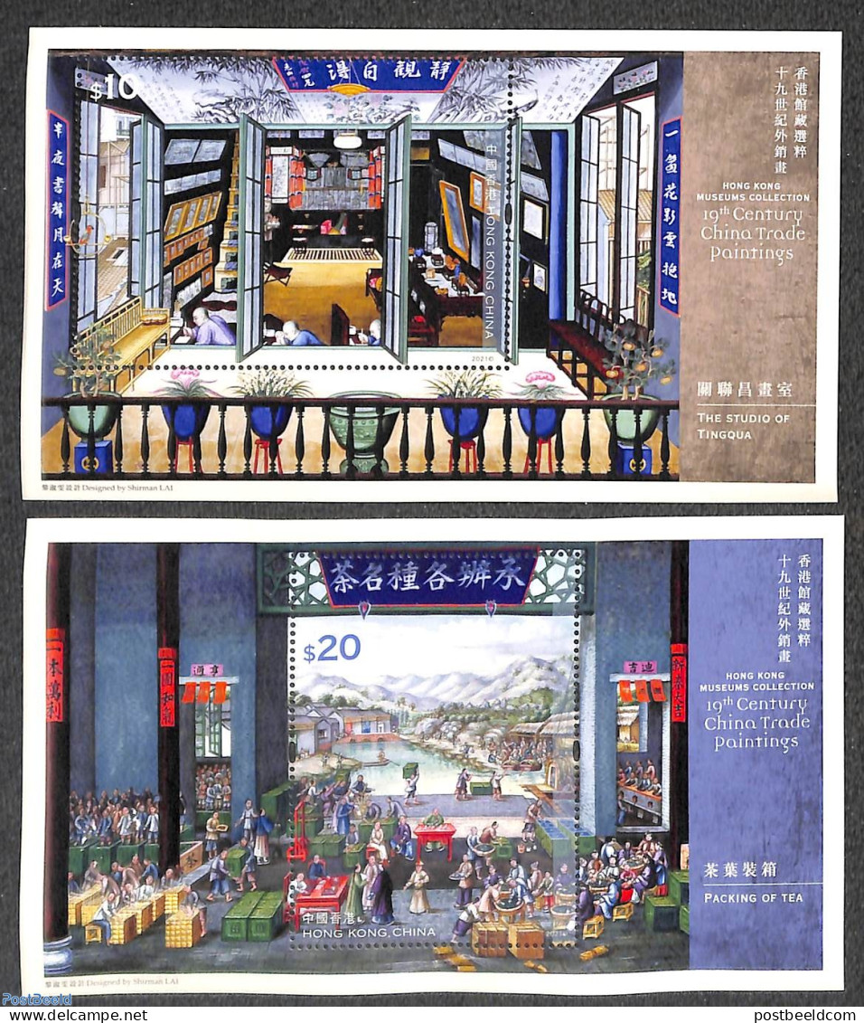 Hong Kong 2021 19th Century China Trade Paintings 2 S/s, Mint NH, Art - Paintings - Ongebruikt