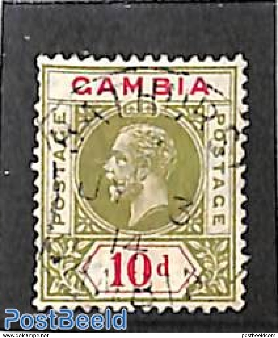 Gambia 1912 10d, Used, WM Mult.Crown-CA, Used Stamps - Gambia (...-1964)