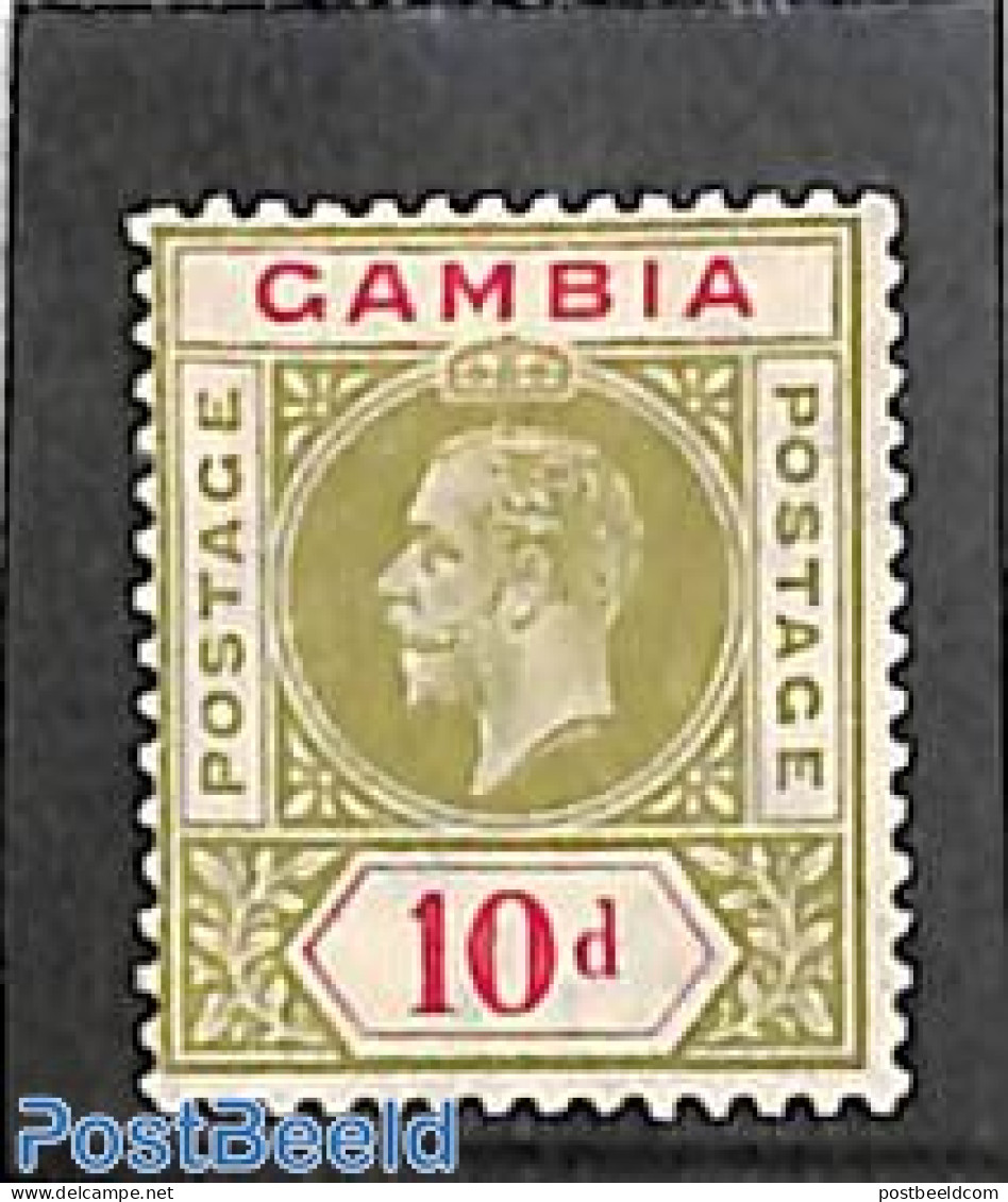 Gambia 1921 10d , WM Multiple Script-CA, Stamp Out Of Set, Unused (hinged) - Gambia (...-1964)