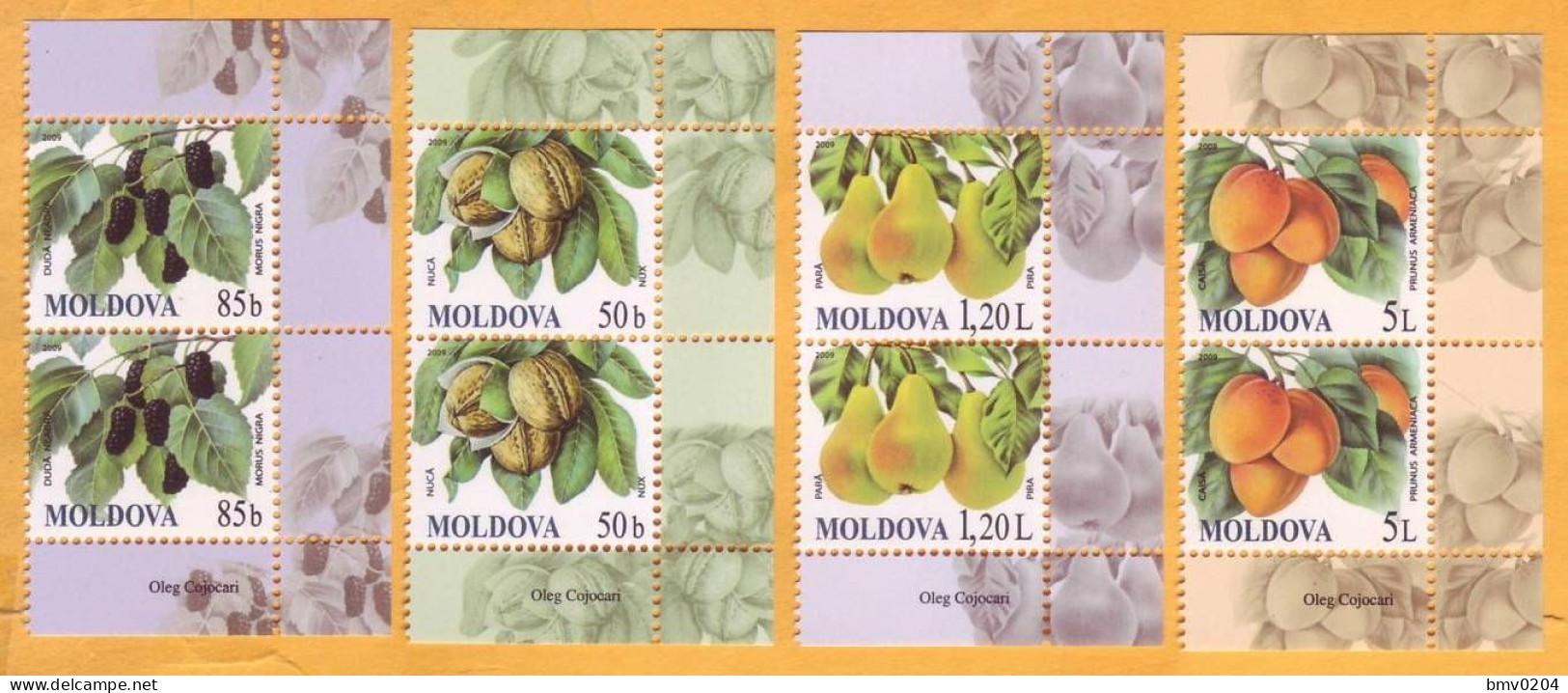 2009  Moldova Fruits, Fruits, Walnuts, Black Mulberries, Pears, Apricots  (2 х 4v) Mint - Moldawien (Moldau)