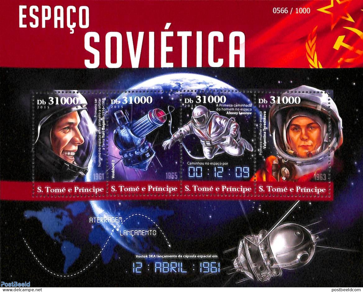 Sao Tome/Principe 2015 Soviets In Space 4v M/s, Mint NH, Transport - Space Exploration - São Tomé Und Príncipe