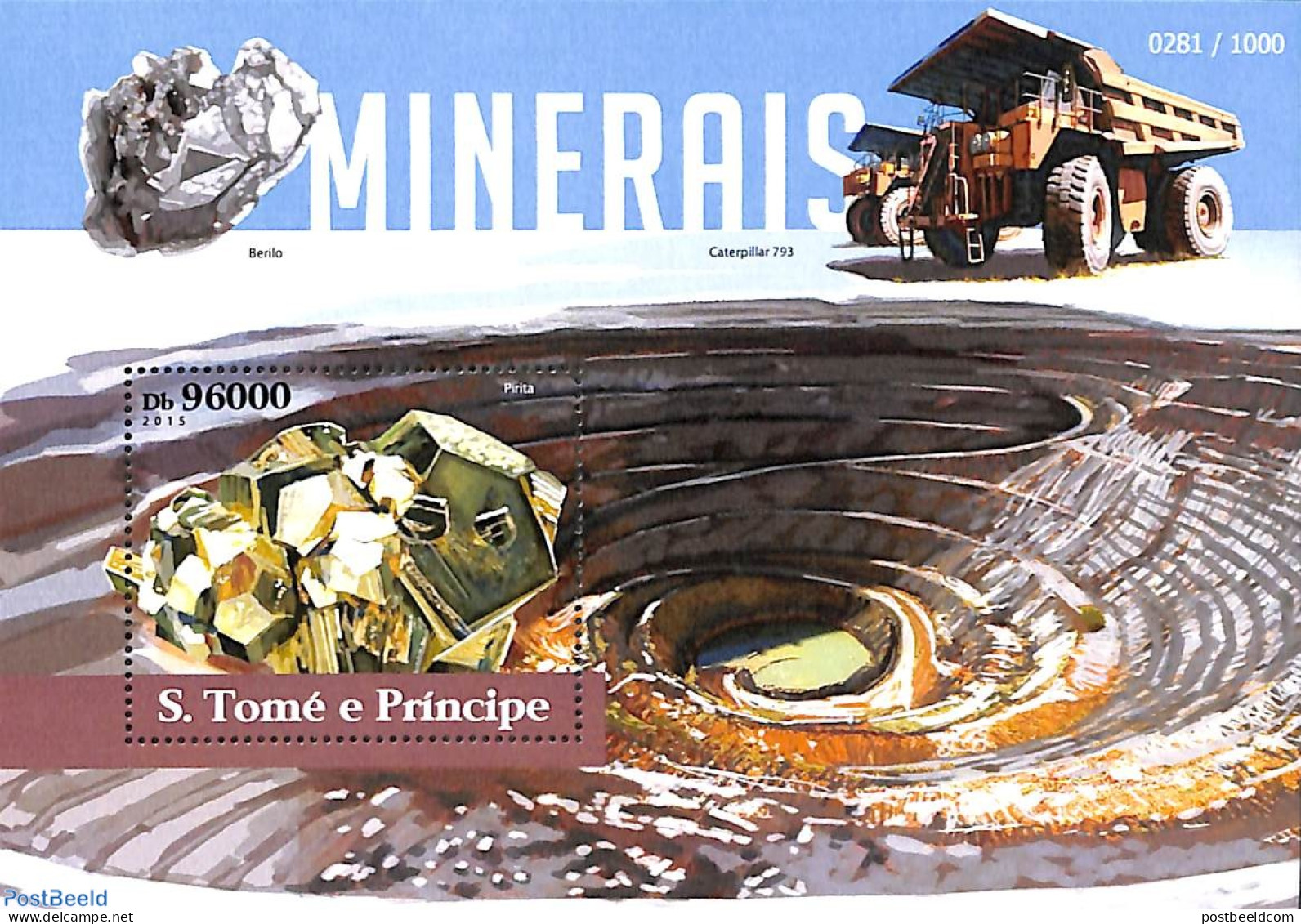 Sao Tome/Principe 2015 Minerals S/s, Mint NH, History - Science - Geology - Mining - Sao Tomé Y Príncipe