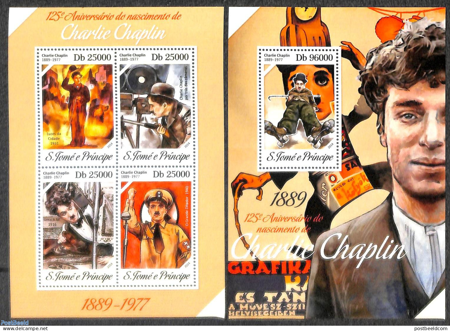 Sao Tome/Principe 2014 Charlie Chaplin 2 S/s, Mint NH, Performance Art - Movie Stars - Schauspieler