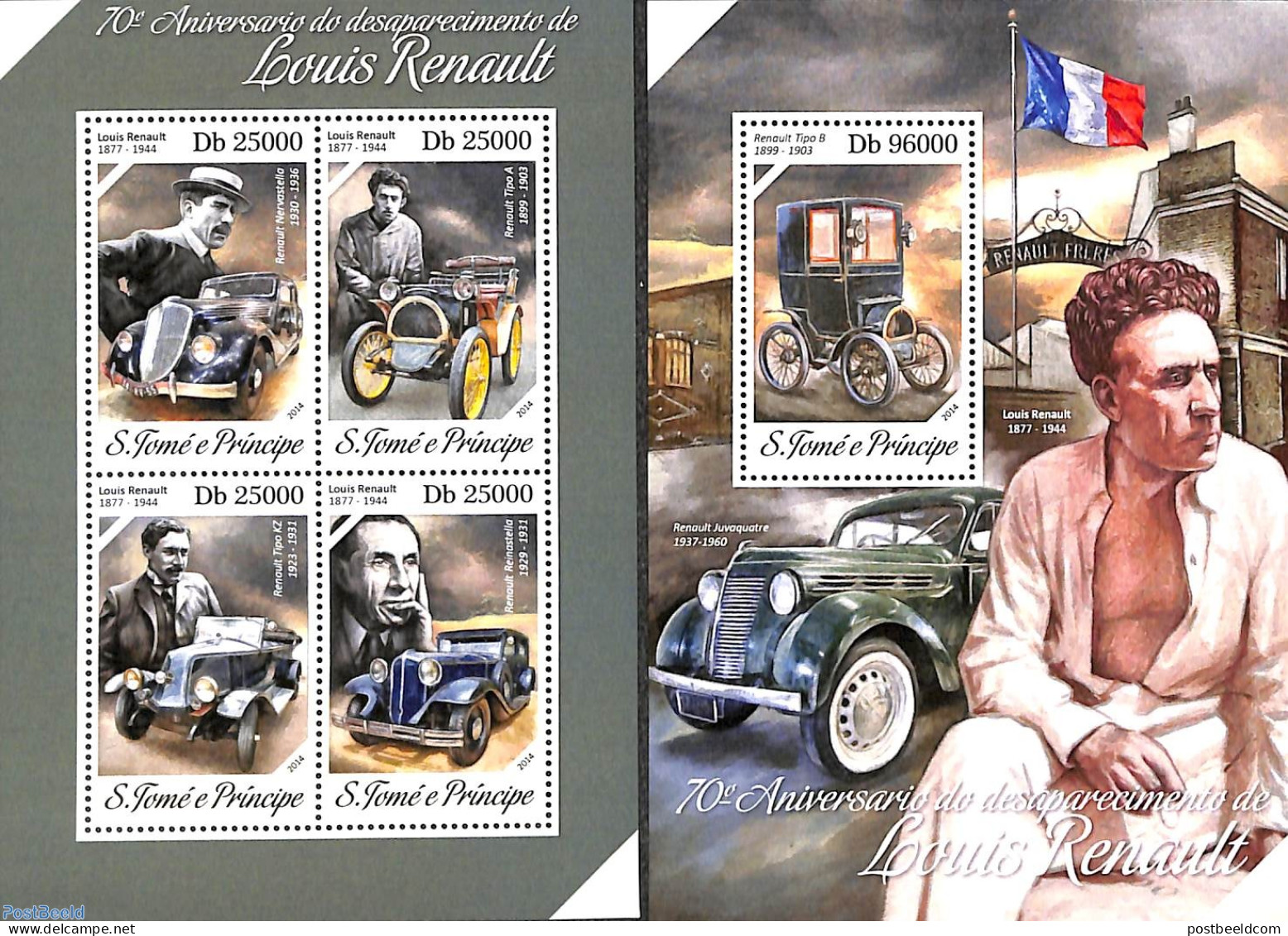 Sao Tome/Principe 2014 Louis Renault 2 S/s, Mint NH, Transport - Automobiles - Auto's