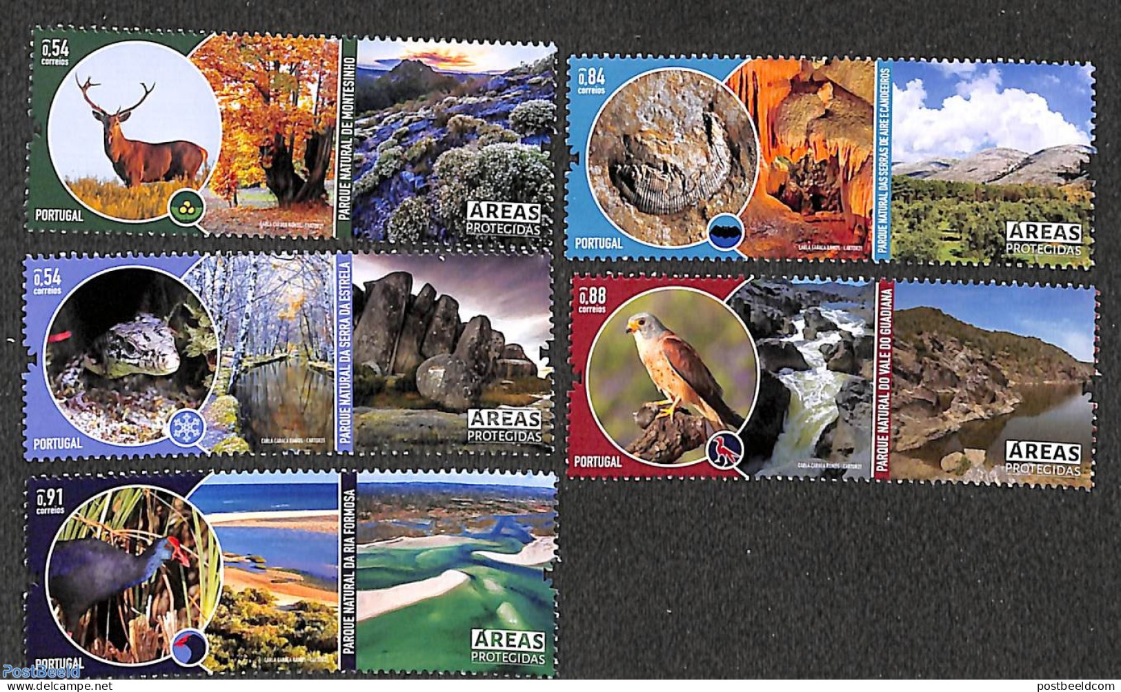 Portugal 2021 Protected Areas 5v, Mint NH, History - Nature - Geology - Birds - Deer - National Parks - Reptiles - Unused Stamps