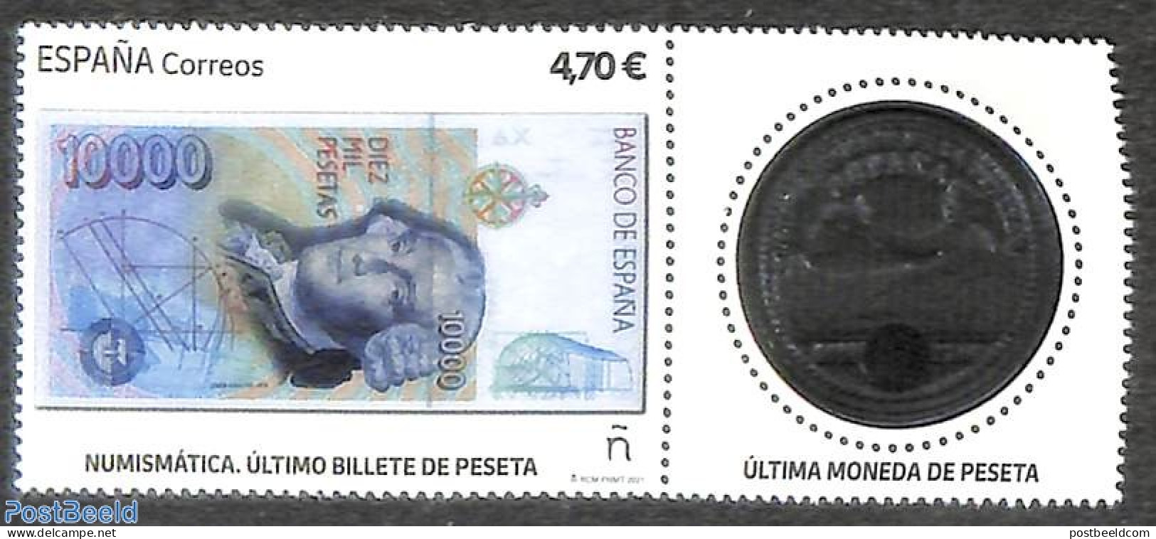 Spain 2021 Last Coin & Banknote In Pesetas 1v+tab, Mint NH, Various - Money On Stamps - Nuovi